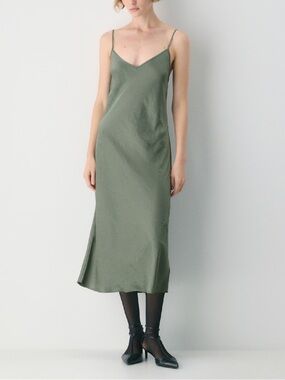 Aritzia Green Slip Midi Dress